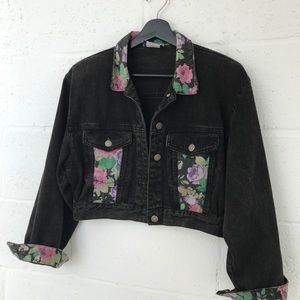 Vintage Jean Jacket Floral Black